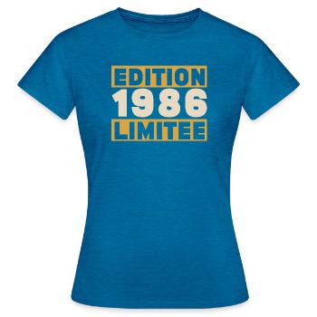 1986 40 ans Anniversaire Vintage Cadeau - T-shirt Femme - bleu saphir antique chiné - Devant - AI Model Female 172 dark (172cm)