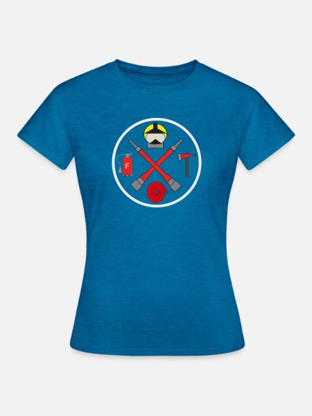 112-Feuerwehr-Kreislogo - Frauen T-Shirt - Antikblaues Saphir meliert