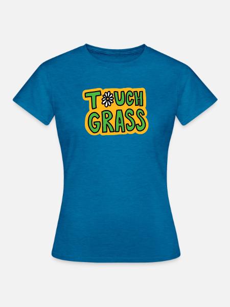 Retro "Touch Grass" Gänseblümchen - Frauen T-Shirt - Antikblaues Saphir meliert
