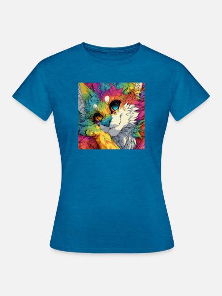 Regenbogenfell Kuschelkatze - Frauen T-Shirt - Antikblaues Saphir meliert