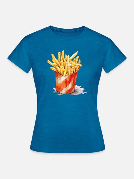 Aquarell Pommes Becher - Frauen T-Shirt - Antikblaues Saphir meliert