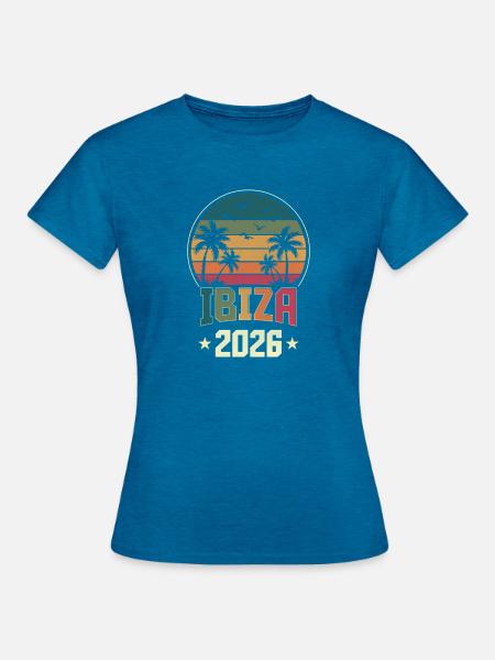 Ibiza 2026 - Frauen T-Shirt - Antikblaues Saphir meliert
