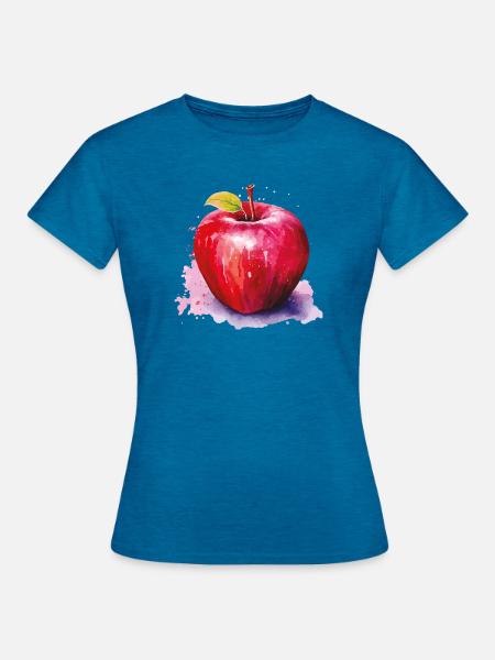 Aquarell Apfel im Farbspritzer - Frauen T-Shirt - Antikblaues Saphir meliert