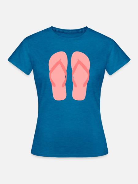 Bubblegum-rosa Flip-Flop-Kunst - Frauen T-Shirt - Antikblaues Saphir meliert