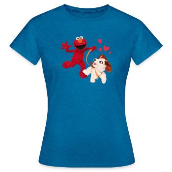 Sesamstraße Elmo & Tango auf einem Spaziergang - Frauen T-Shirt - Antikblaues Saphir meliert - Vorne - AI Model Female 172 dark (172cm)