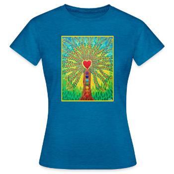 Lebensbaum Lebensenergie - Sonja von Staden - Frauen T-Shirt - Antikblaues Saphir meliert - Vorne - AI Model Female 172 dark (172cm)