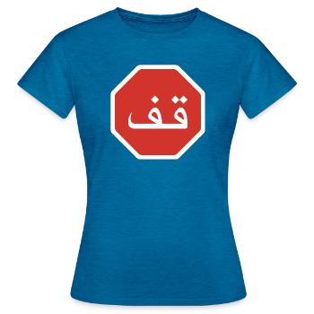Panneau de signalisation arabe Stop Graphic - T-shirt Femme - bleu saphir antique chiné - Devant - AI Model Female 172 dark (172cm)