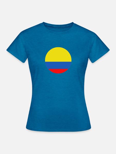 Kolumbien-Runde Flagge - Frauen T-Shirt - Antikblaues Saphir meliert
