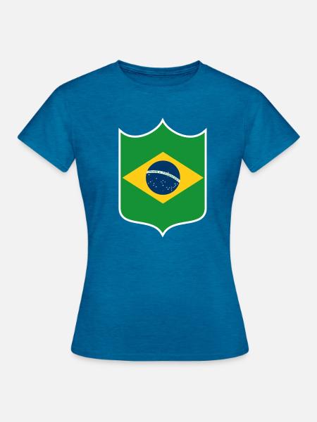 Brasilien Flagge Wappen - Frauen T-Shirt - Antikblaues Saphir meliert