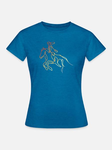 Reiter Mädchen Skizze - Frauen T-Shirt - Antikblaues Saphir meliert