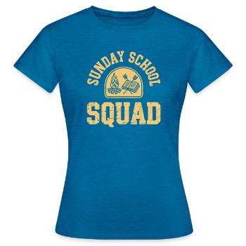 Équipe d’école du dimanche - T-shirt Femme - bleu saphir antique chiné - Devant - AI Model Female 172 dark (172cm)