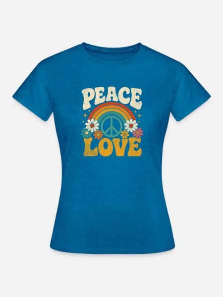 Peace Love Rainbow Hippie - Frauen T-Shirt - Antikblaues Saphir meliert
