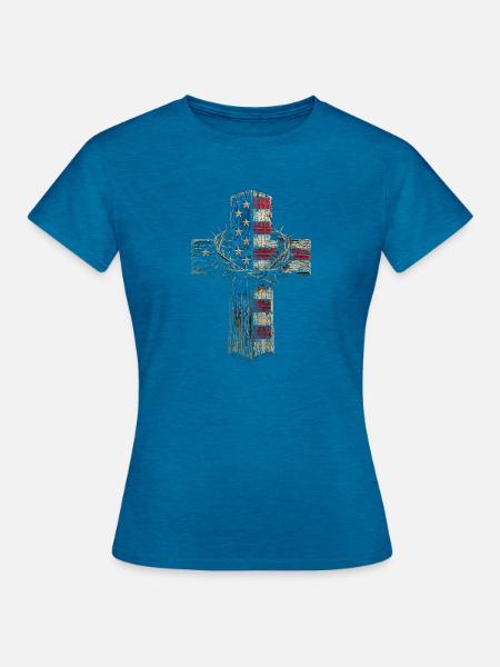 Flaggenkreuz mit Dornenkrone - Frauen T-Shirt - Antikblaues Saphir meliert