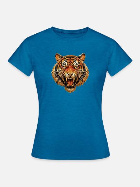 FlammenTigerkopf - Frauen T-Shirt - Antikblaues Saphir meliert