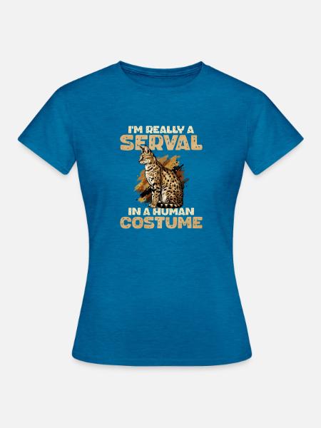 Serval im Menschenkostüm - Frauen T-Shirt - Antikblaues Saphir meliert