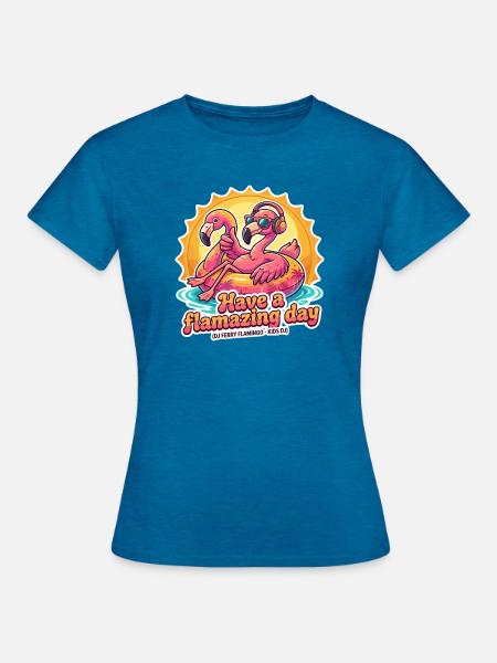 Flamingo DJ Sunburst - Frauen T-Shirt - Antikblaues Saphir meliert