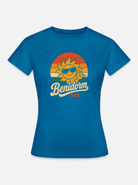 Benidorm Retrosonne 2026 - Frauen T-Shirt - Antikblaues Saphir meliert