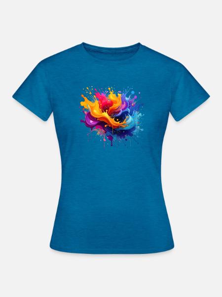 Farbexplosion Spritzer - Frauen T-Shirt - Antikblaues Saphir meliert