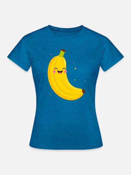 Fröhliche Banane Cartoon - Frauen T-Shirt - Antikblaues Saphir meliert