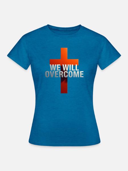 Cross-Design werden wir überwinden - Frauen T-Shirt - Antikblaues Saphir meliert