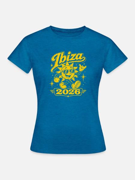 Ibiza 2026 Sonnenzauber - Frauen T-Shirt - Antikblaues Saphir meliert