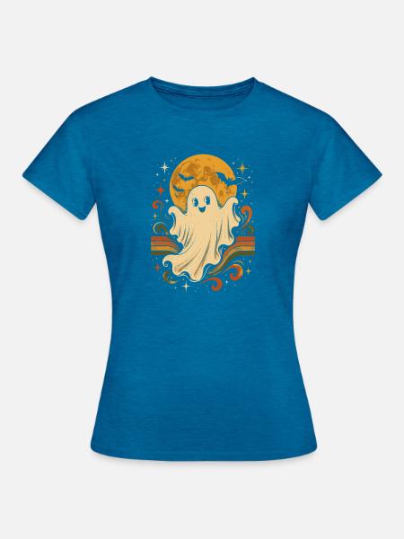 Geistermond mit Regenbogen-Schwung - Frauen T-Shirt - Antikblaues Saphir meliert