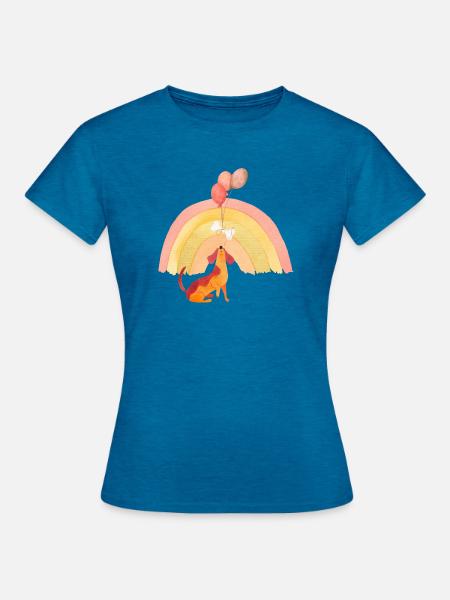 Fröhlicher Hund mit Ballons - Frauen T-Shirt - Antikblaues Saphir meliert