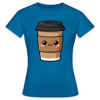 Kaffee Coffee to go Geschenk  - Frauen T-Shirt - Antikblaues Saphir meliert - Vorne - AI Model Female 172 dark (172cm)