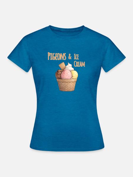 Tauben & Eiskugel - Frauen T-Shirt - Antikblaues Saphir meliert