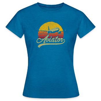 Logo rétro Aviator Sunset - T-shirt Femme - bleu saphir antique chiné - Devant - AI Model Female 172 dark (172cm)