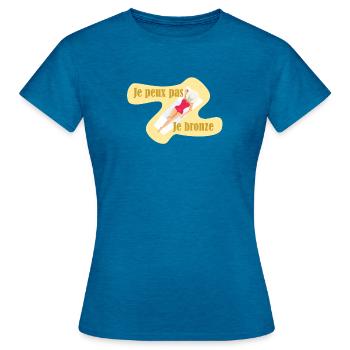 Je peux pas je bronze - T-shirt Femme - bleu saphir antique chiné - Devant - AI Model Female 172 dark (172cm)