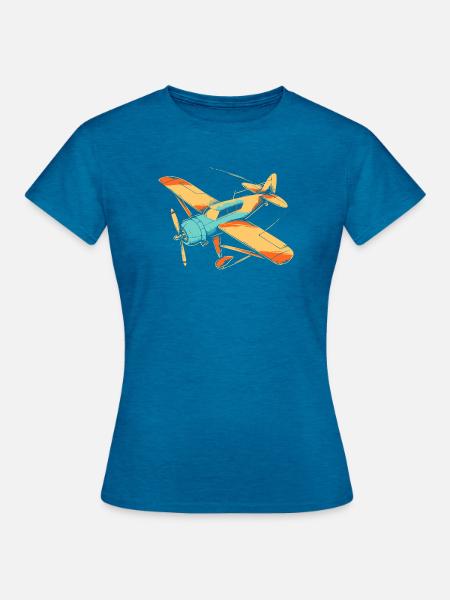 80er Jahre Propellerflugzeug - Frauen T-Shirt - Antikblaues Saphir meliert