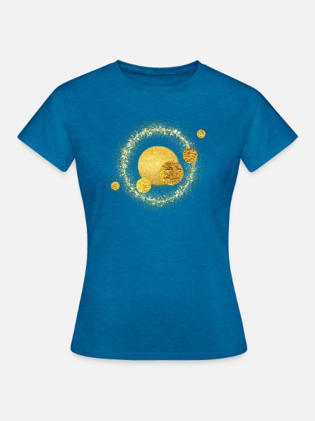 Goldglitzer Kreisdesign Sonnensturm - Frauen T-Shirt - Antikblaues Saphir meliert