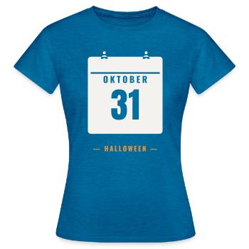 31 octobre Calendrier Date d’Halloween Horreur Effrayante - T-shirt Femme - bleu saphir antique chiné - Devant - AI Model Female 172 dark (172cm)