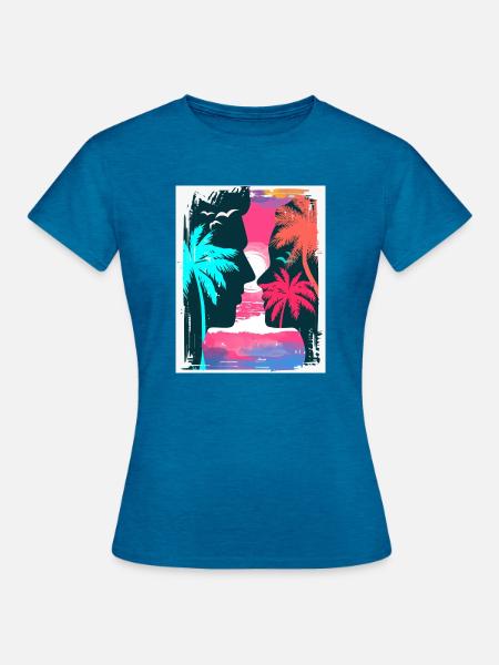 Neon Tropics Silhouette Romance - Frauen T-Shirt - Antikblaues Saphir meliert
