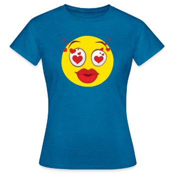Verliebtes Gesicht Herz Augen Design - Frauen T-Shirt - Antikblaues Saphir meliert - Vorne - AI Model Female 172 dark (172cm)