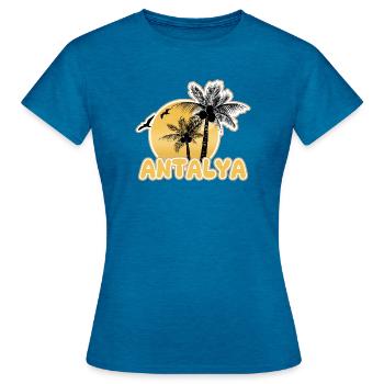 Plage d’Antalya - T-shirt Femme - bleu saphir antique chiné - Devant - AI Model Female 172 dark (172cm)