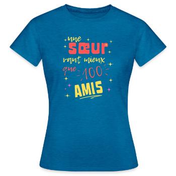 Eine Schwester ist besser als hundert Freunde - Frauen T-Shirt - Antikblaues Saphir meliert - Vorne - AI Model Female 172 dark (172cm)