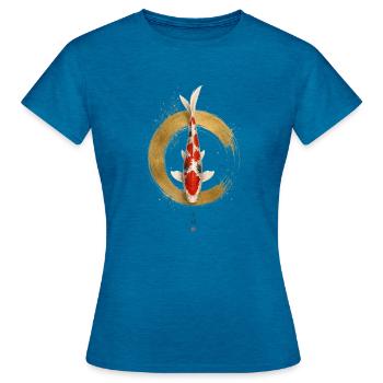 Elegant Koi – Design zen japonais - T-shirt Femme - bleu saphir antique chiné - Devant - AI Model Female 172 dark (172cm)