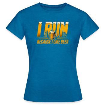 Je cours à cause de la bière - Chemise de course drôle - T-shirt Femme - bleu saphir antique chiné - Devant - AI Model Female 172 dark (172cm)