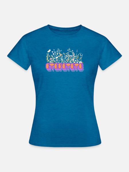Etepetete Blumen Design - Frauen T-Shirt - Antikblaues Saphir meliert