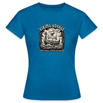 Bateau viking Moyen Âge - T-shirt Femme - bleu saphir antique chiné - Devant - AI Model Female 172 dark (172cm)