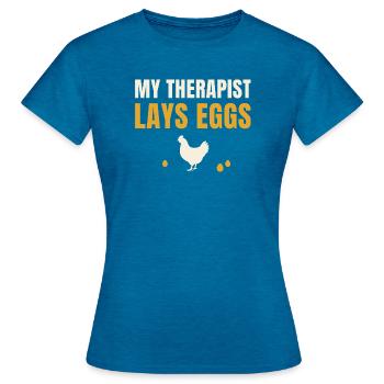 Mon thérapeute pond des œufs poule - T-shirt Femme - bleu saphir antique chiné - Devant - AI Model Female 172 dark (172cm)