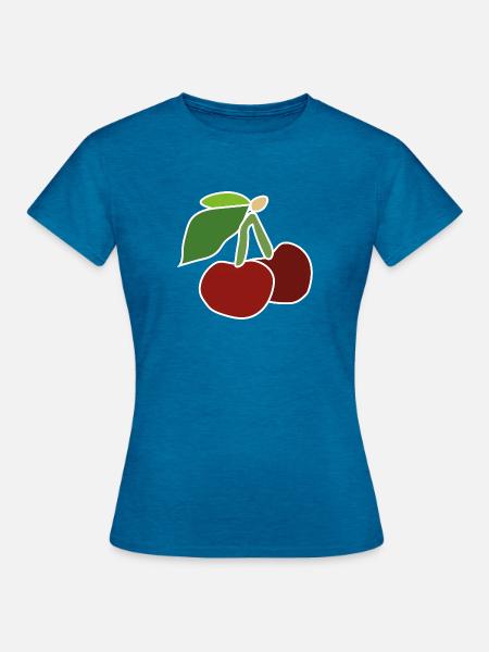 Rote Kirschen – Fruchtige Pop-Illustration - Frauen T-Shirt - Antikblaues Saphir meliert