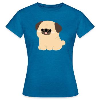 Pug Plushie Charm - Women's T-Shirt - antique blue sapphire heather - Front - AI Model Female 172 dark (172cm)