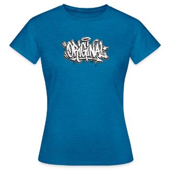 Original Graffiti - T-shirt Femme - bleu saphir antique chiné - Devant - AI Model Female 172 dark (172cm)