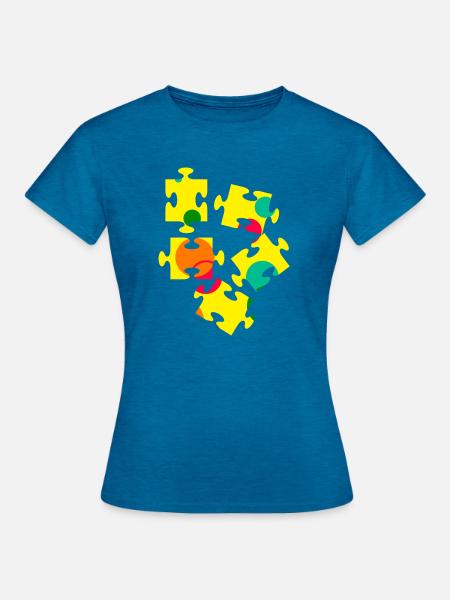 Bunte Puzzleteil Collage - Frauen T-Shirt - Antikblaues Saphir meliert
