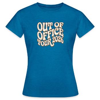 Out Of Office Tour - Women's T-Shirt - antique blue sapphire heather - Front - AI Model Female 172 dark (172cm)