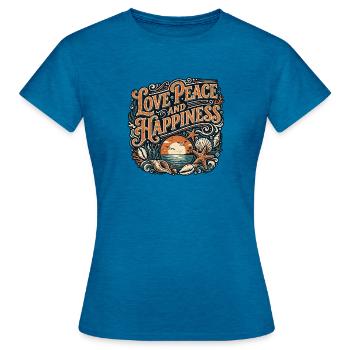 Love Peace Happiness Rétro Vintage - T-shirt Femme - bleu saphir antique chiné - Devant - AI Model Female 172 dark (172cm)