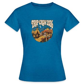 Équipe de voyage 2026 - T-shirt Femme - bleu saphir antique chiné - Devant - AI Model Female 172 dark (172cm)